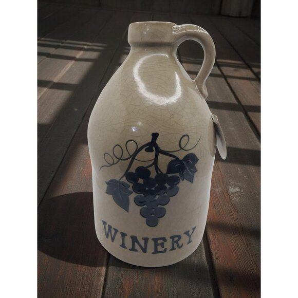 vintage island imports pottery ceramic glazed jug grape vine and winery. - Picture 3 of 10
